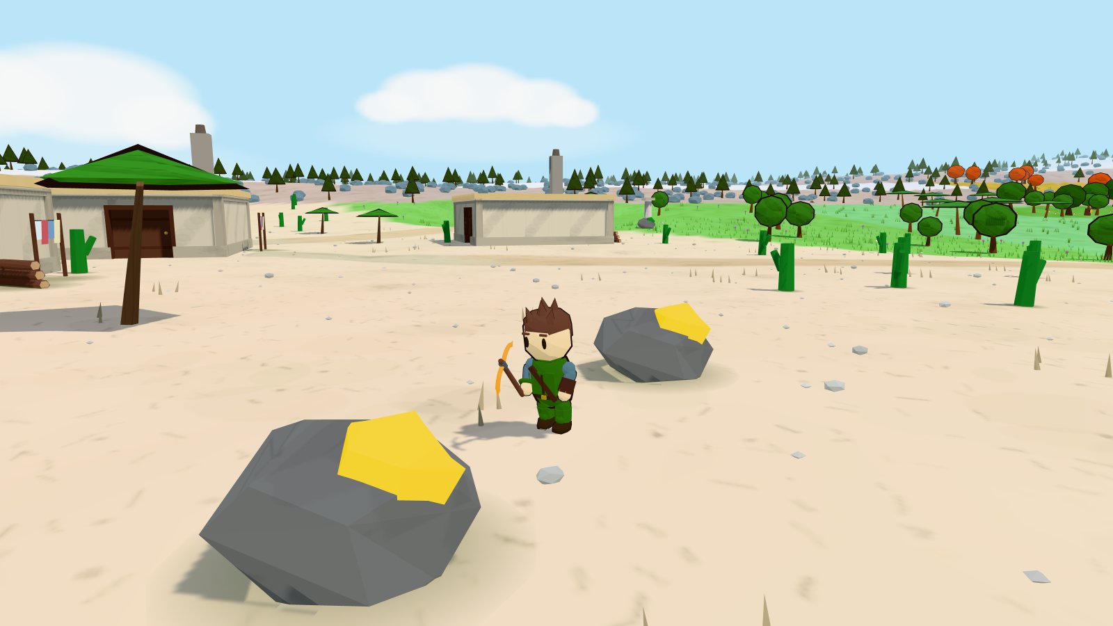 A warden with a pickaxe raised over a gold-veined rock outside the desert village of Zahara